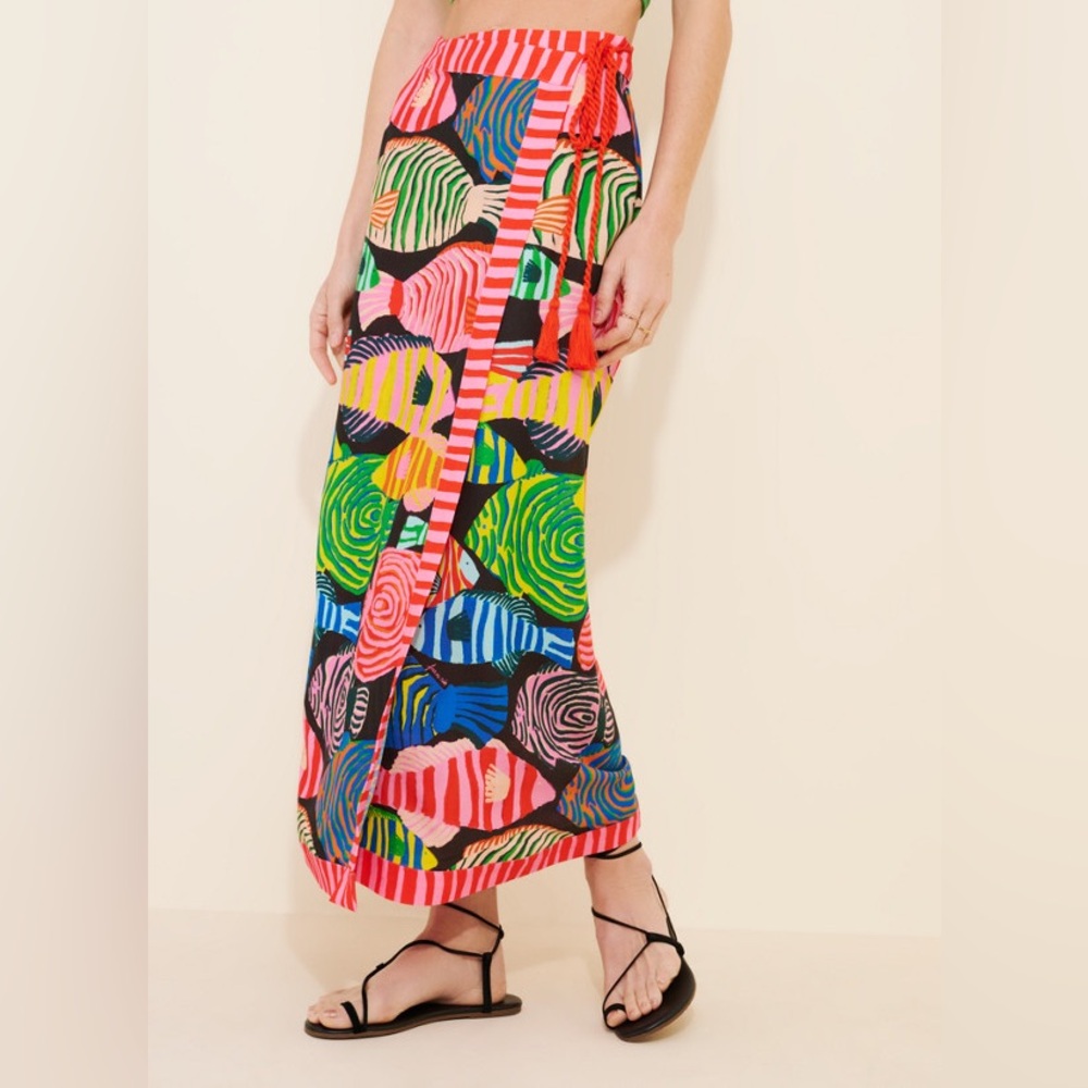 Farm Rio for Anthropologie Fish-Print Midi Skirt Size M - Picture 5 of 12